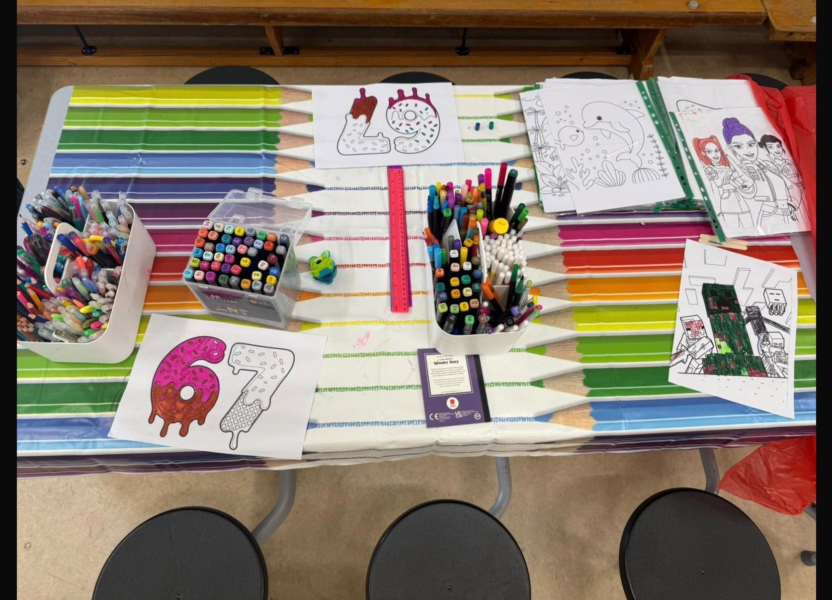 Colouring and drawing at the craft table