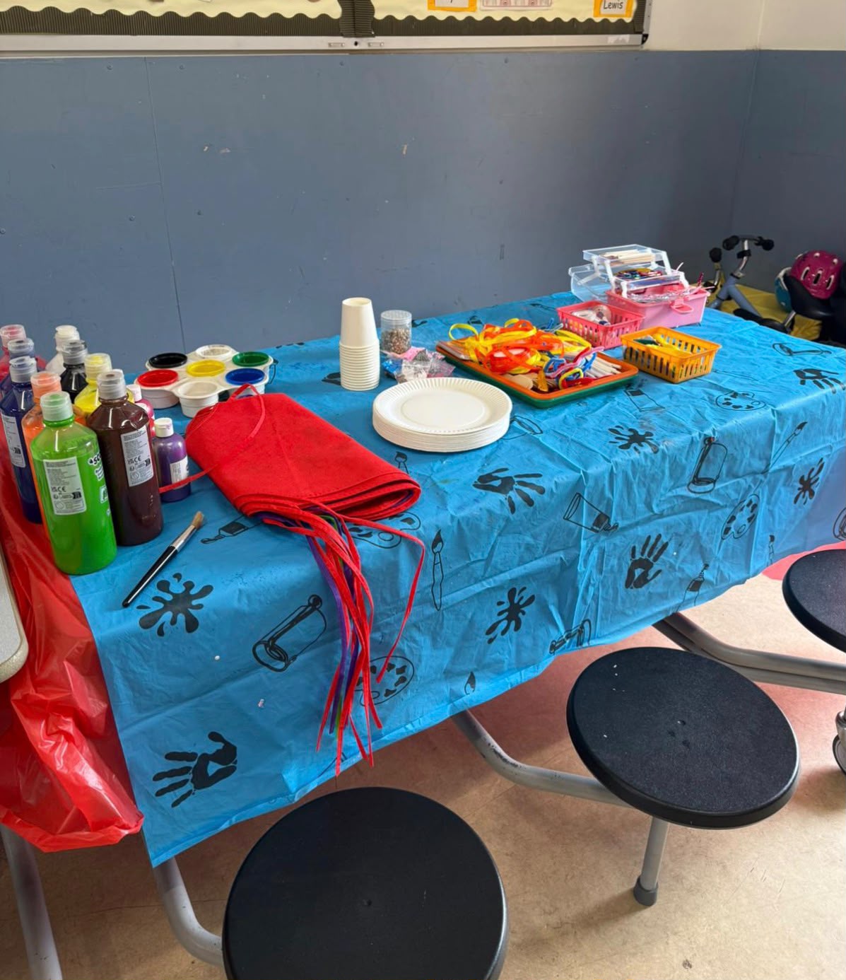 Paints and craft materials ready for a session
