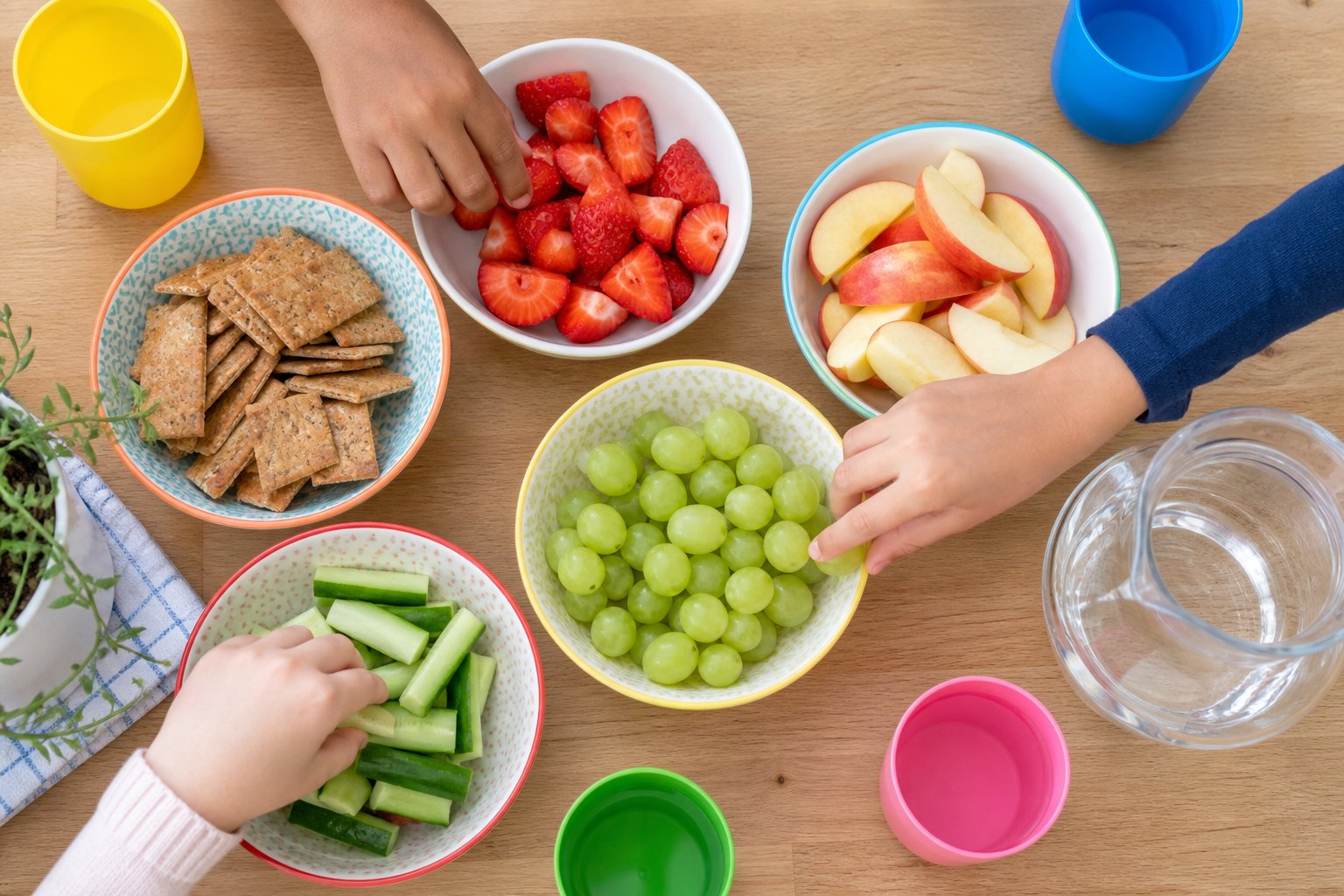 Fresh fruit and healthy snacks ready for the children