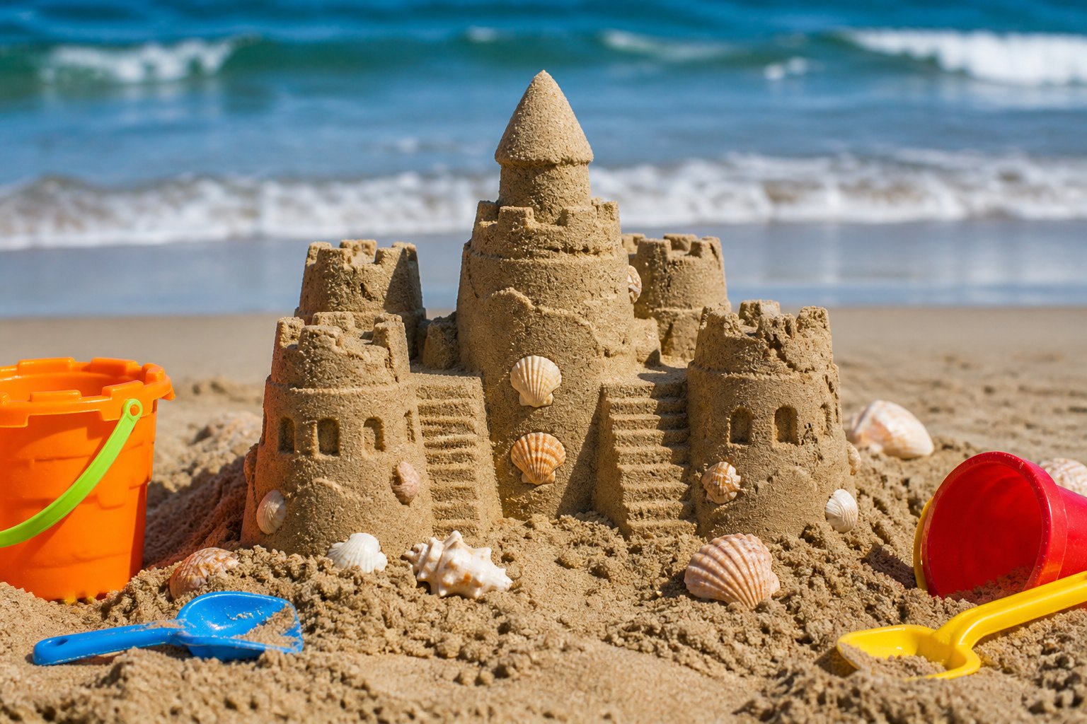 A sandcastle on the beach